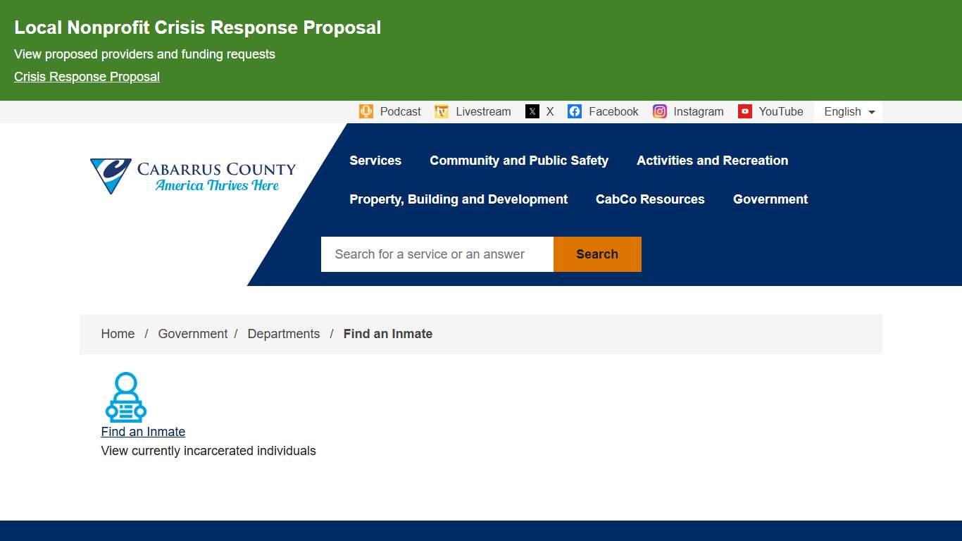 Find an Inmate Cabarrus County