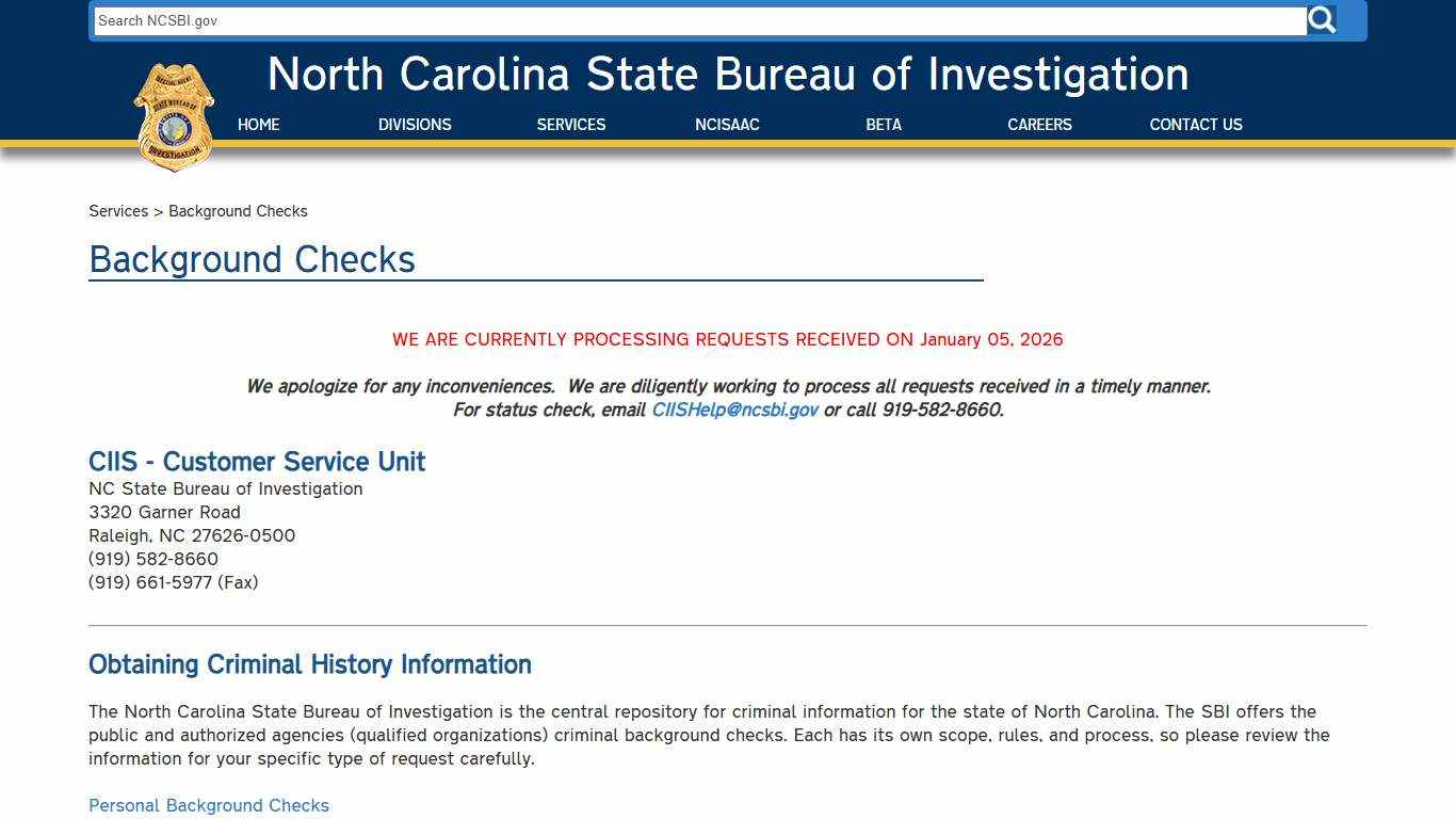 NCSBI - Background Checks