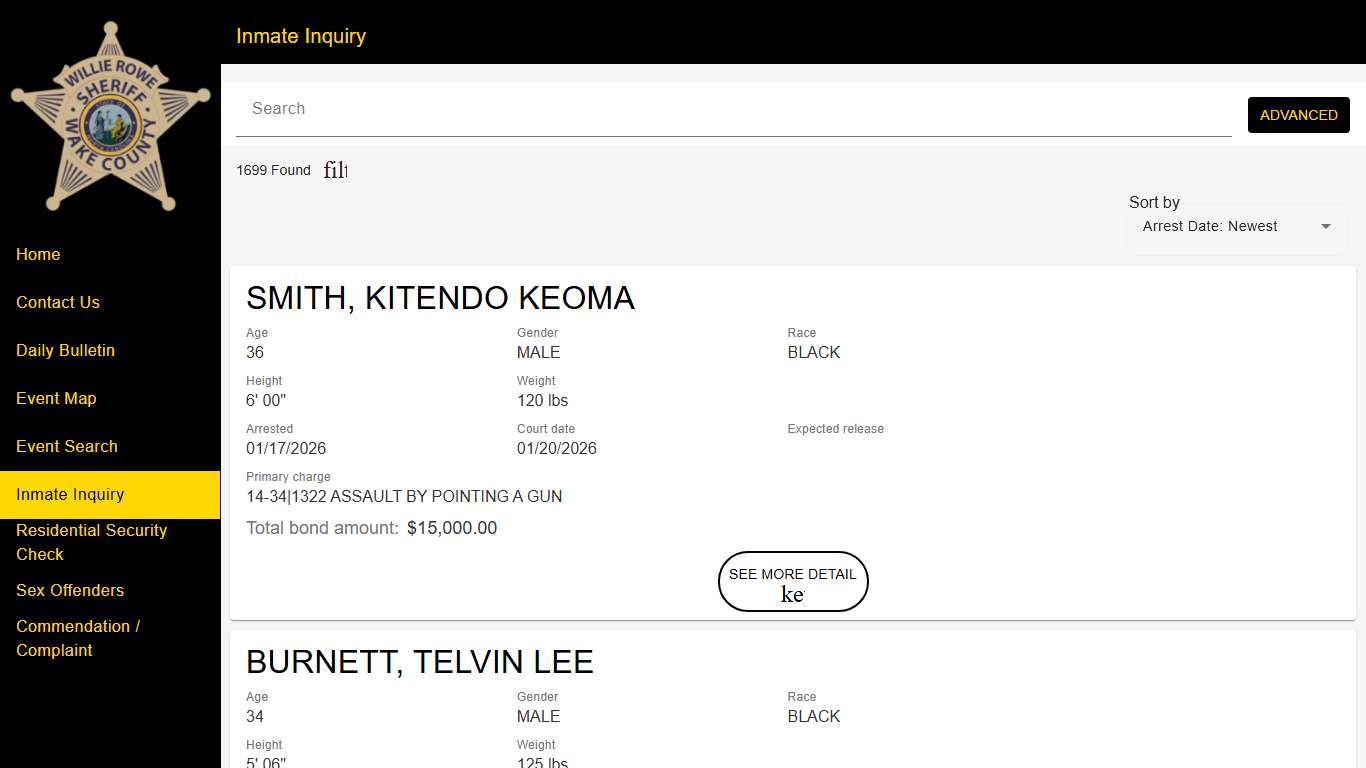 Wake County Sheriff's Office | Police to Citizen - Inmates catalog